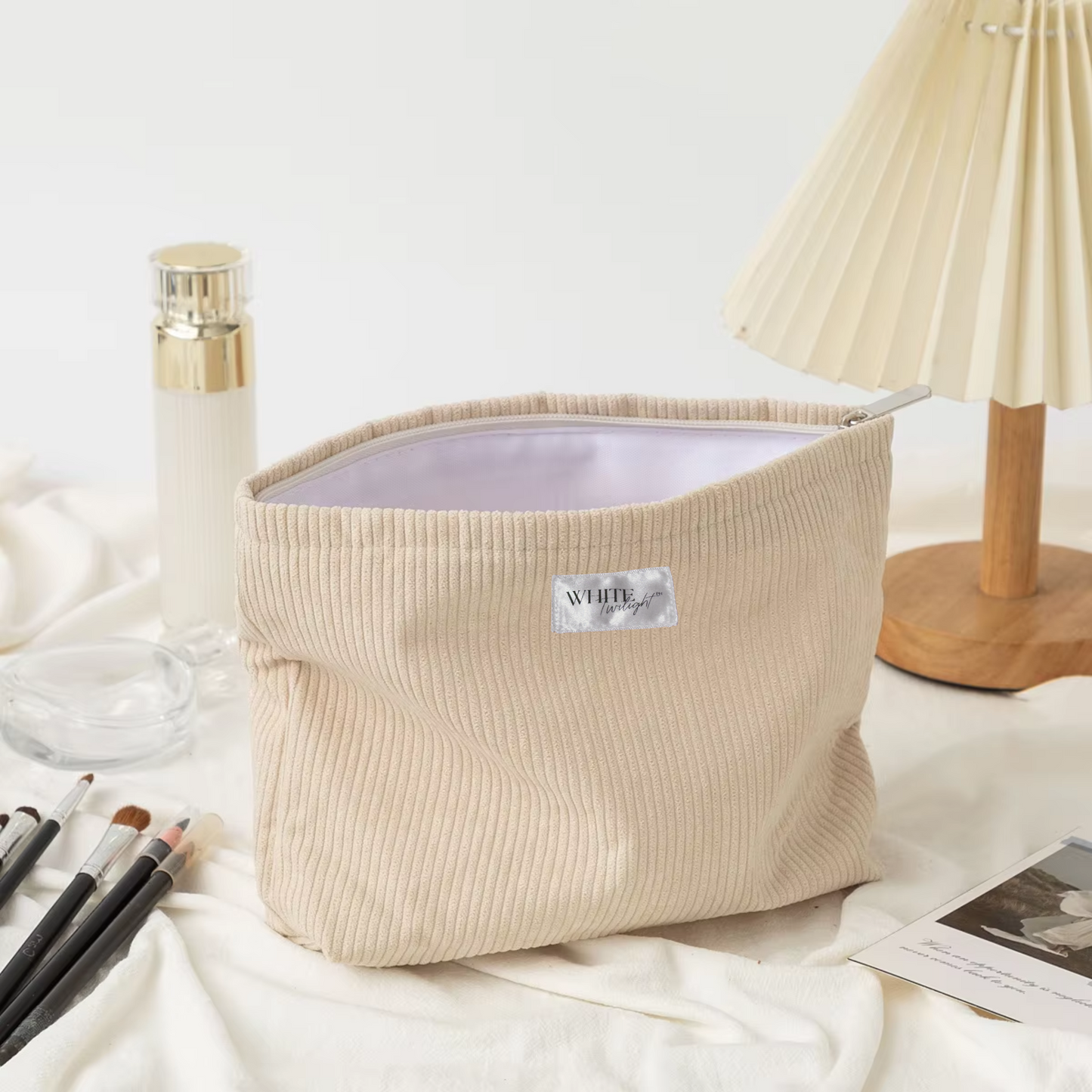 WTP Large Capacity Korean Style Women's Fashion Zipper Corduroy Storage Cosmetic Bag – Portable Makeup & Lipstick Pouch