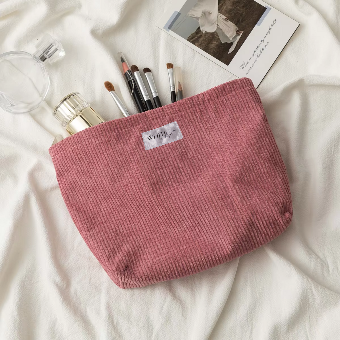 WTP Large Capacity Korean Style Women's Fashion Zipper Corduroy Storage Cosmetic Bag – Portable Makeup & Lipstick Pouch