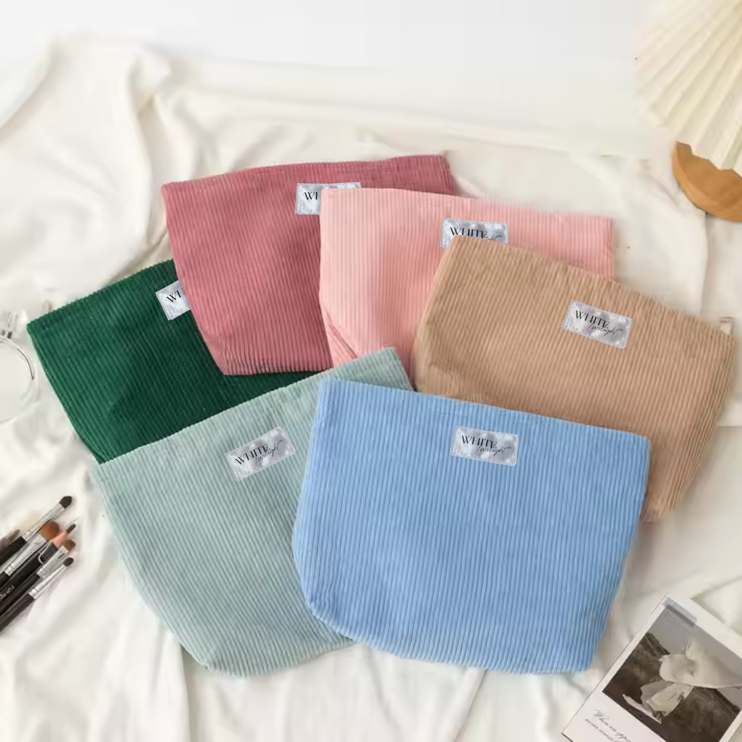 WTP Large Capacity Korean Style Women's Fashion Zipper Corduroy Storage Cosmetic Bag – Portable Makeup & Lipstick Pouch