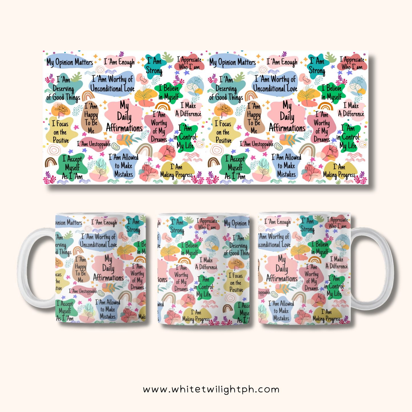 WTP My Daily Affirmation Mug, 11 oz | Aesthetic, Self Care, Motivational, Positivity Gift Mug, Design 2