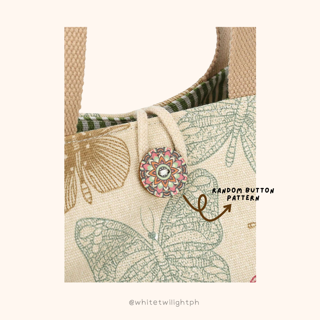 WTP Cute Canvas Lunch Bag, Butterfly Pattern, Canvas Hand-held Student Lunch Box, Bento Storage, Butterfly Print with Buckle, Small Capacity Carrying Bag