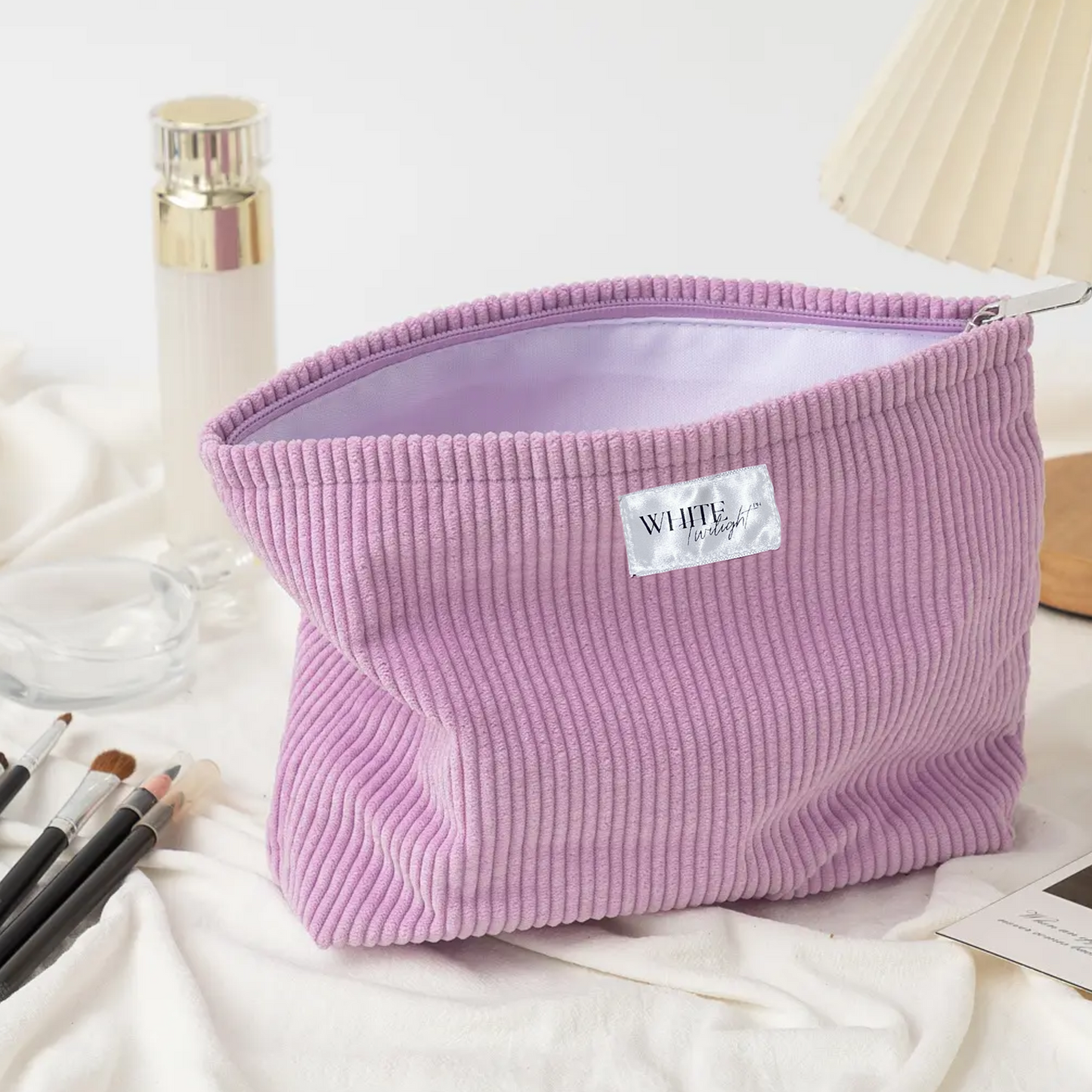 WTP Large Capacity Korean Style Women's Fashion Zipper Corduroy Storage Cosmetic Bag – Portable Makeup & Lipstick Pouch