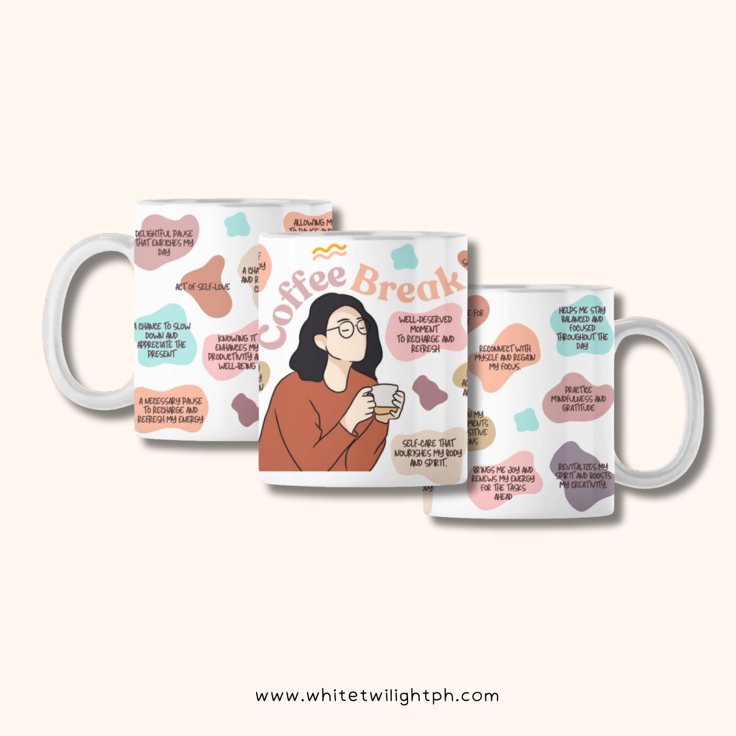 WTP Coffee Break Affirmation Mug, 11 oz | Aesthetic, Self Care, Motivational, Positivity Gift Mug