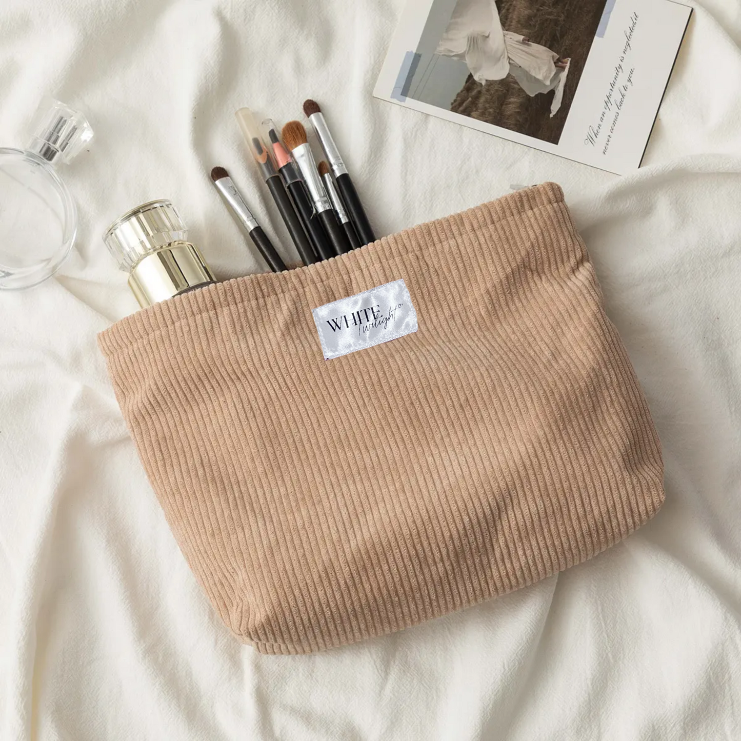 WTP Large Capacity Korean Style Women's Fashion Zipper Corduroy Storage Cosmetic Bag – Portable Makeup & Lipstick Pouch