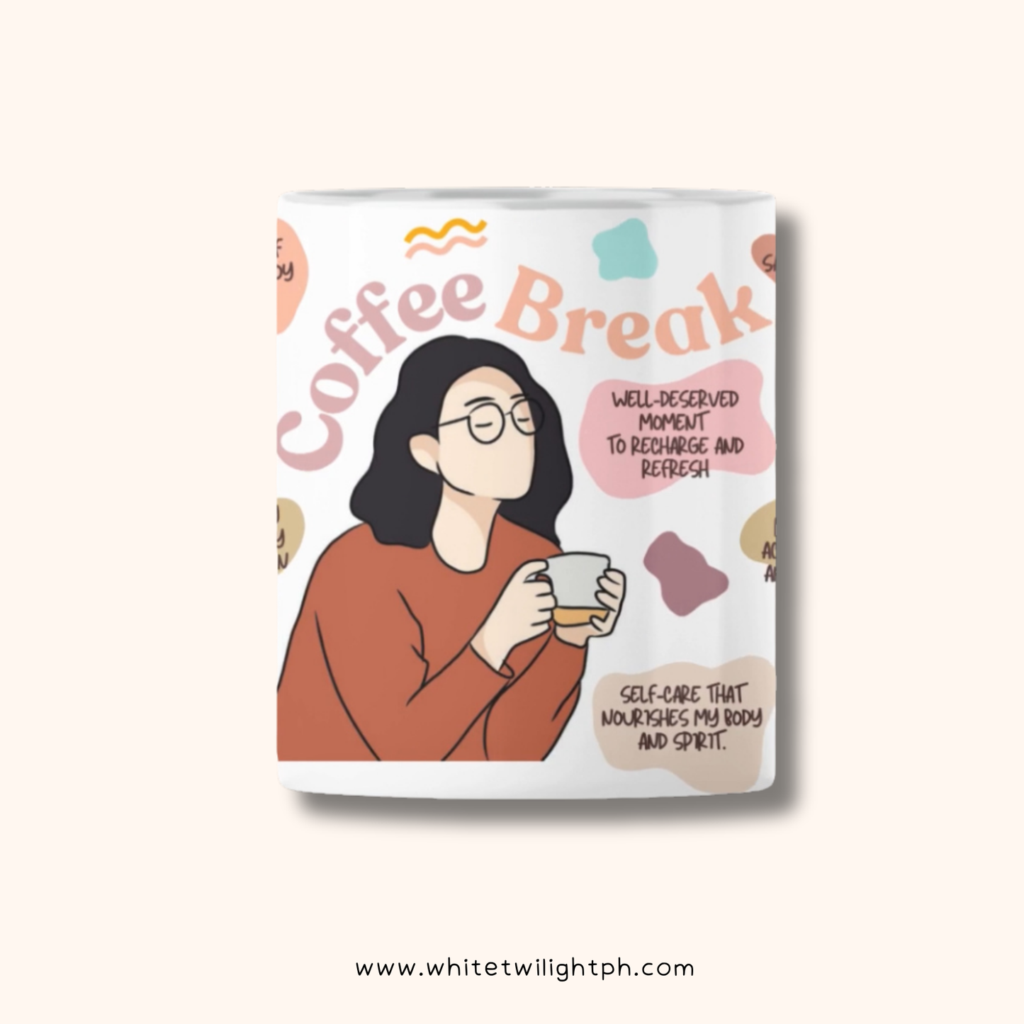 WTP Coffee Break Affirmation Mug, 11 oz | Aesthetic, Self Care, Motivational, Positivity Gift Mug