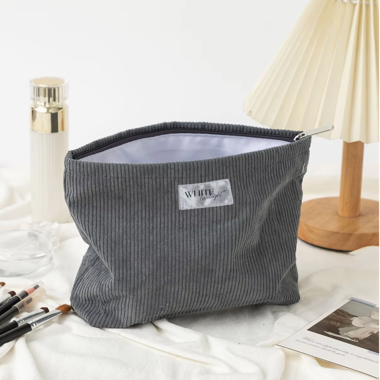 WTP Large Capacity Korean Style Women's Fashion Zipper Corduroy Storage Cosmetic Bag – Portable Makeup & Lipstick Pouch