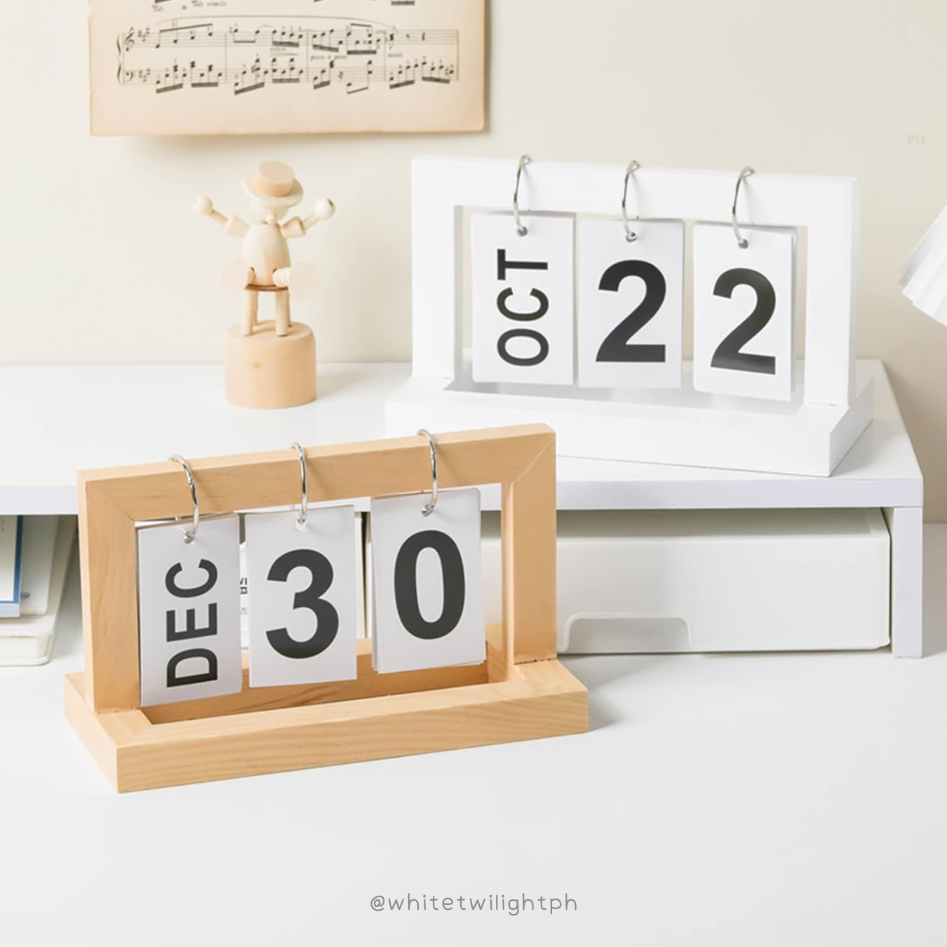 WTP Desk Calendars for Home and Office Flip Calendar, Gift for Memorial Day Recorder, Wood, White