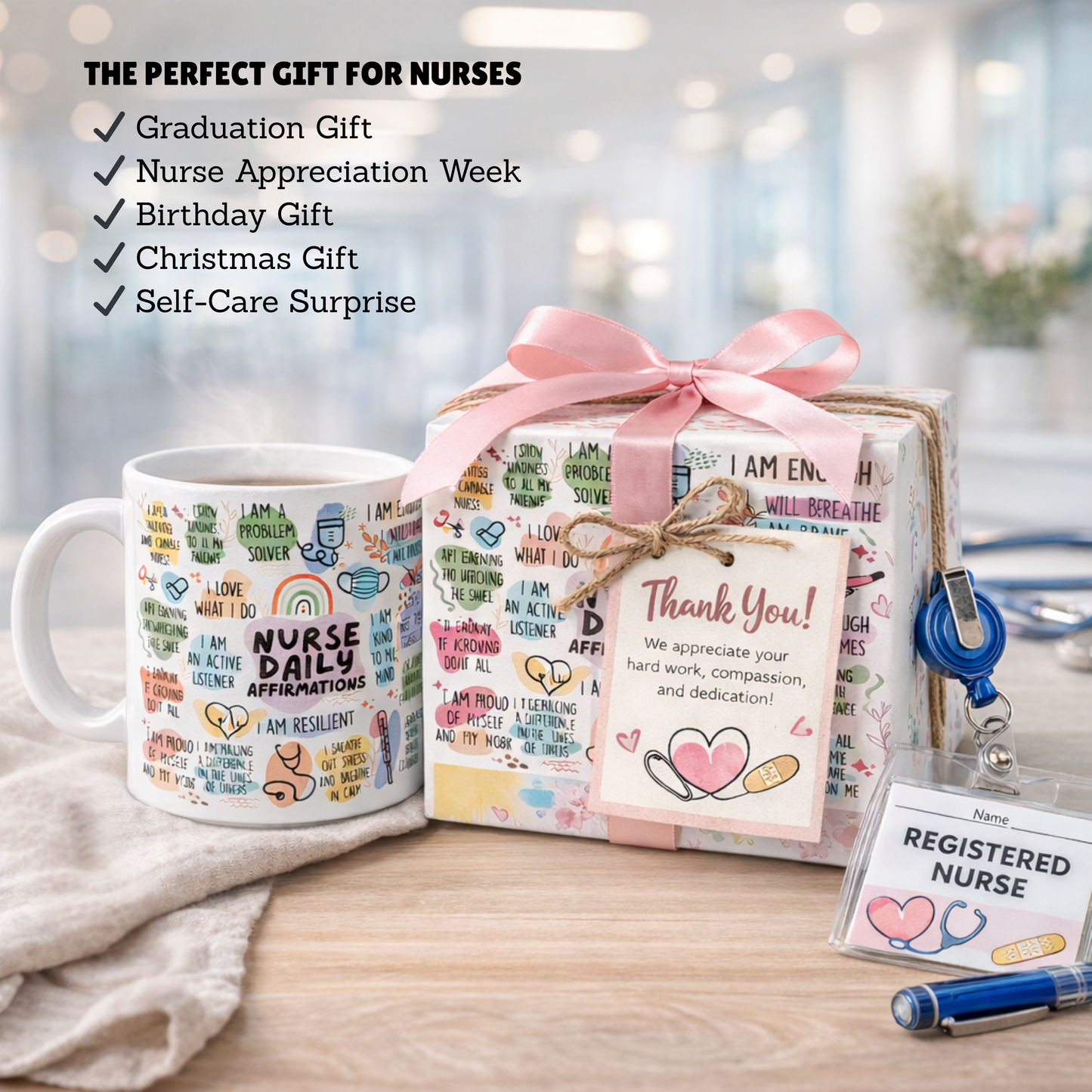 WTP Nurse Daily Affirmations Mug, 11 oz | Inspirational Ceramic Coffee Cup for Nurses, Positive Quotes & Self-Care Gift for Healthcare Heroes