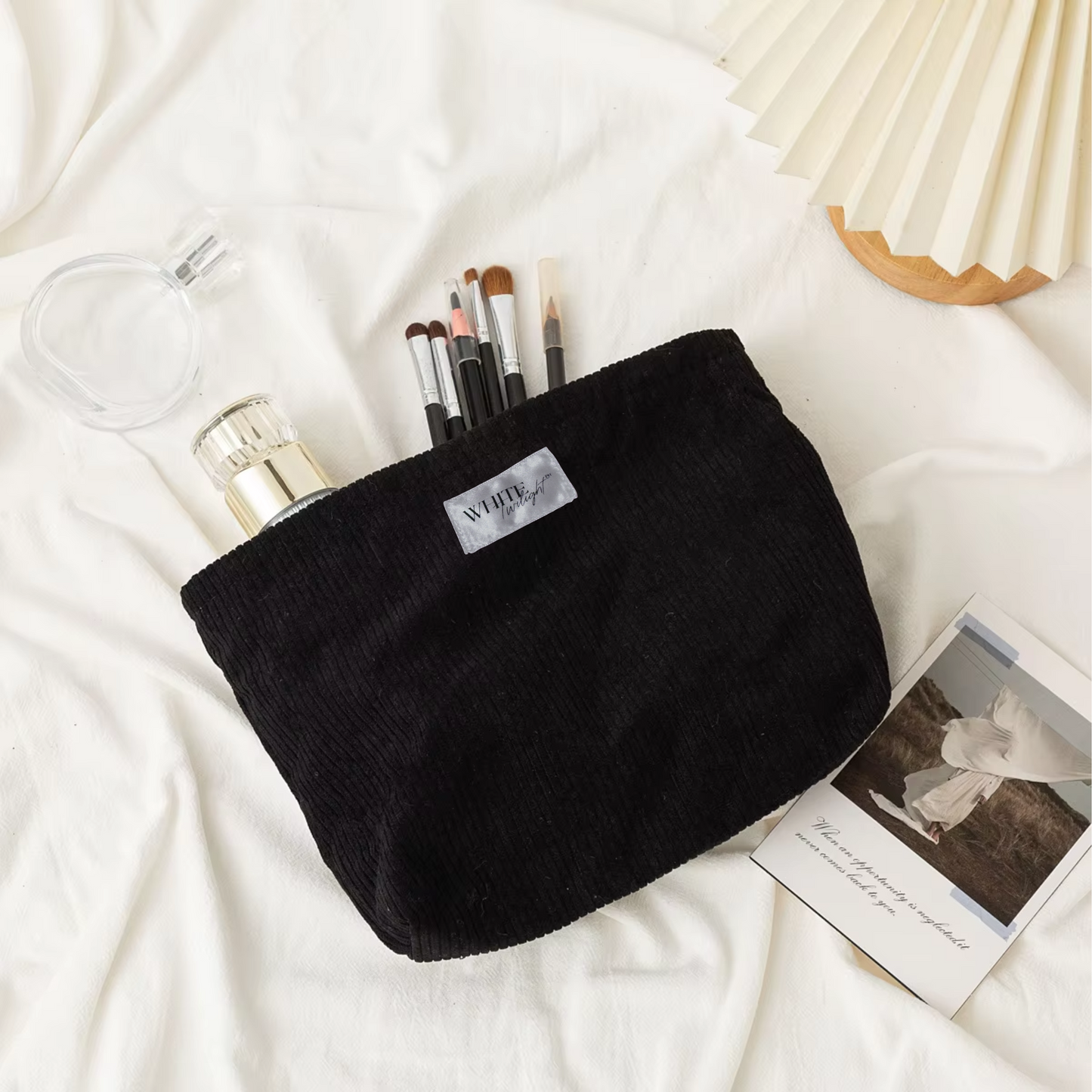 WTP Large Capacity Korean Style Women's Fashion Zipper Corduroy Storage Cosmetic Bag – Portable Makeup & Lipstick Pouch