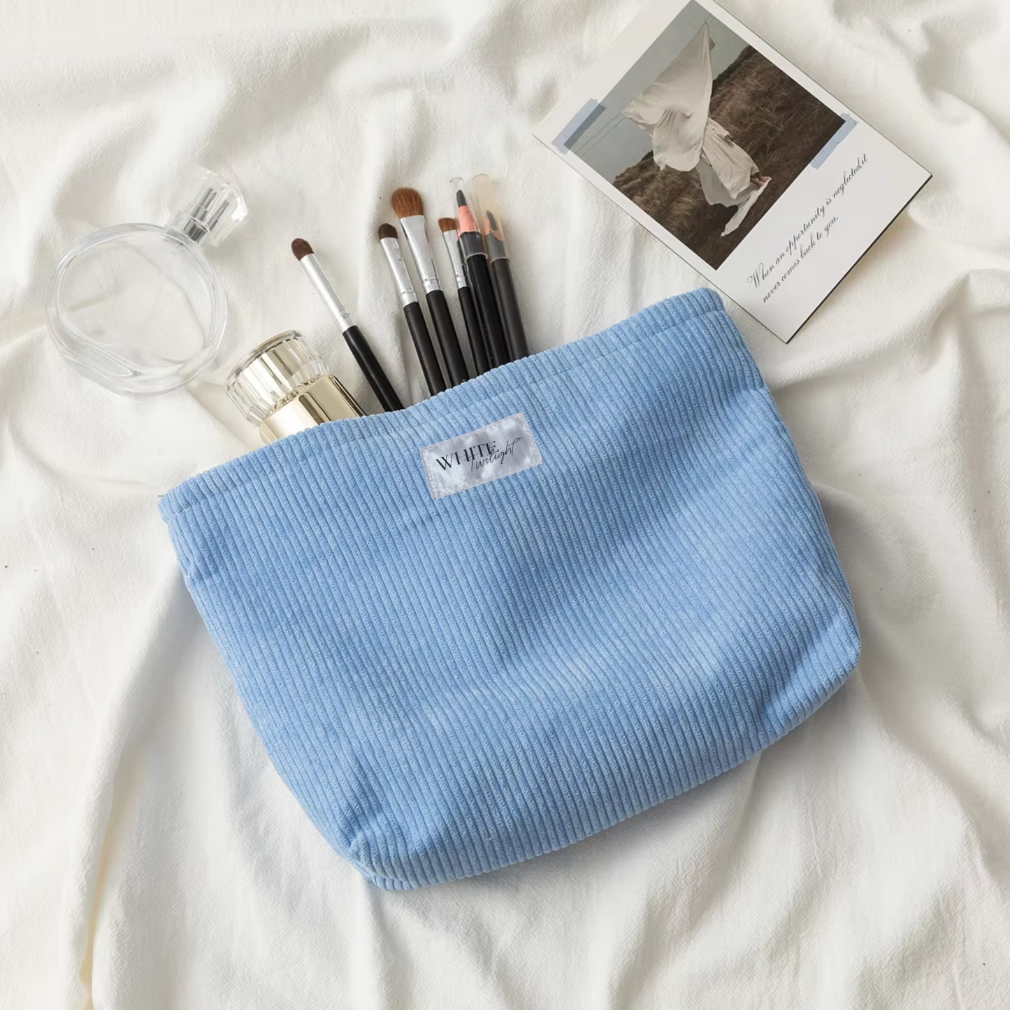 WTP Large Capacity Korean Style Women's Fashion Zipper Corduroy Storage Cosmetic Bag – Portable Makeup & Lipstick Pouch