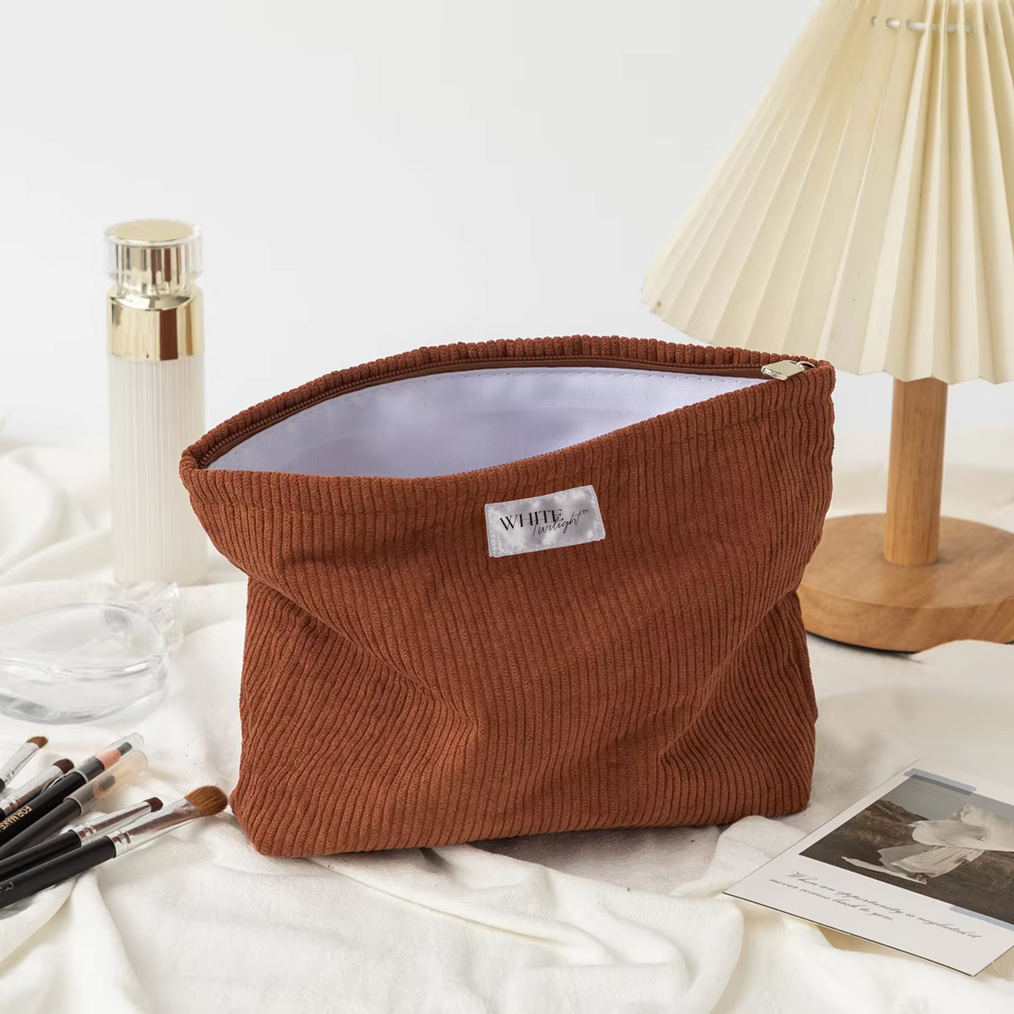 WTP Large Capacity Korean Style Women's Fashion Zipper Corduroy Storage Cosmetic Bag – Portable Makeup & Lipstick Pouch