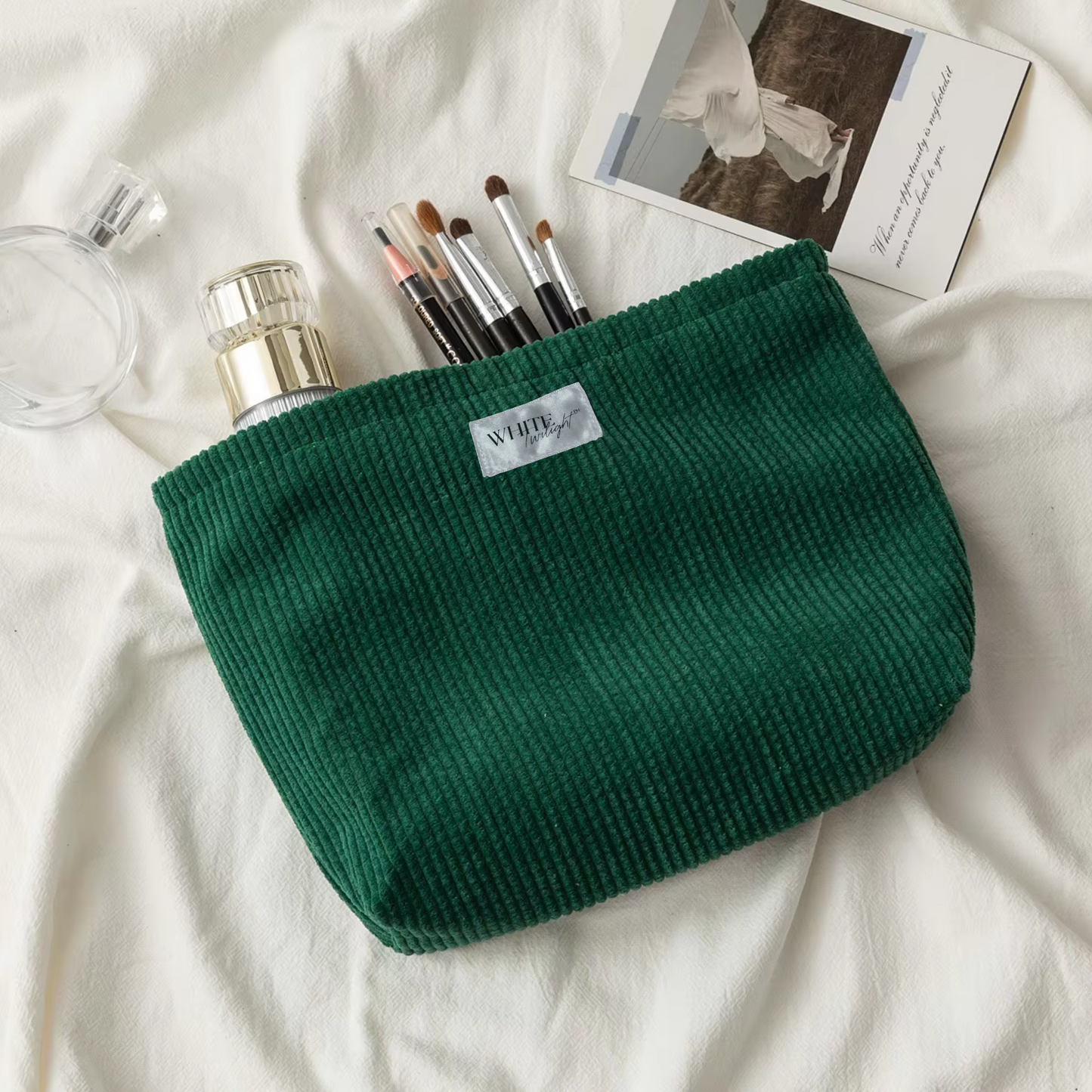 WTP Large Capacity Korean Style Women's Fashion Zipper Corduroy Storage Cosmetic Bag – Portable Makeup & Lipstick Pouch