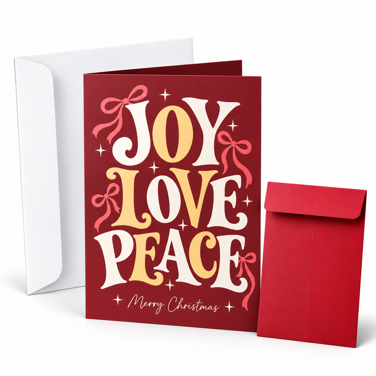 White Twilight PH Christmas Greeting Card with White Envelope and Red Money Envelope, Joy Love Peace Design, Blank Message Space, 4.13 x 5.83 Inches, 1 Set