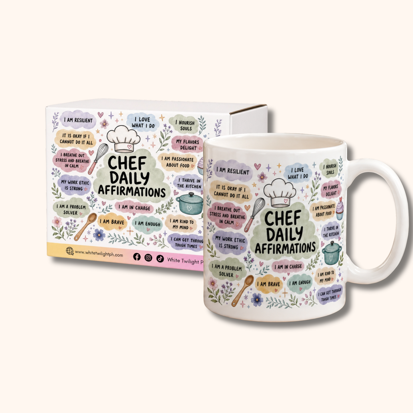 WTP Chef Daily Affirmations Mug – 11 oz Ceramic Coffee Mug for Chefs | Inspirational Gift for Kitchen Lovers | Positive Daily Affirmation Cup | Microwave & Dishwasher Safe