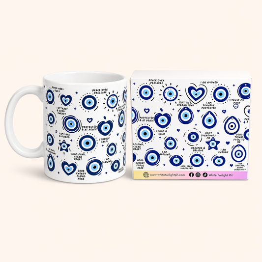 WTP Evil Eye Coffee Mug – Affirmation Mug for Positive Energy, Protection & Mindfulness, Ceramic Inspirational Cup, 11oz
