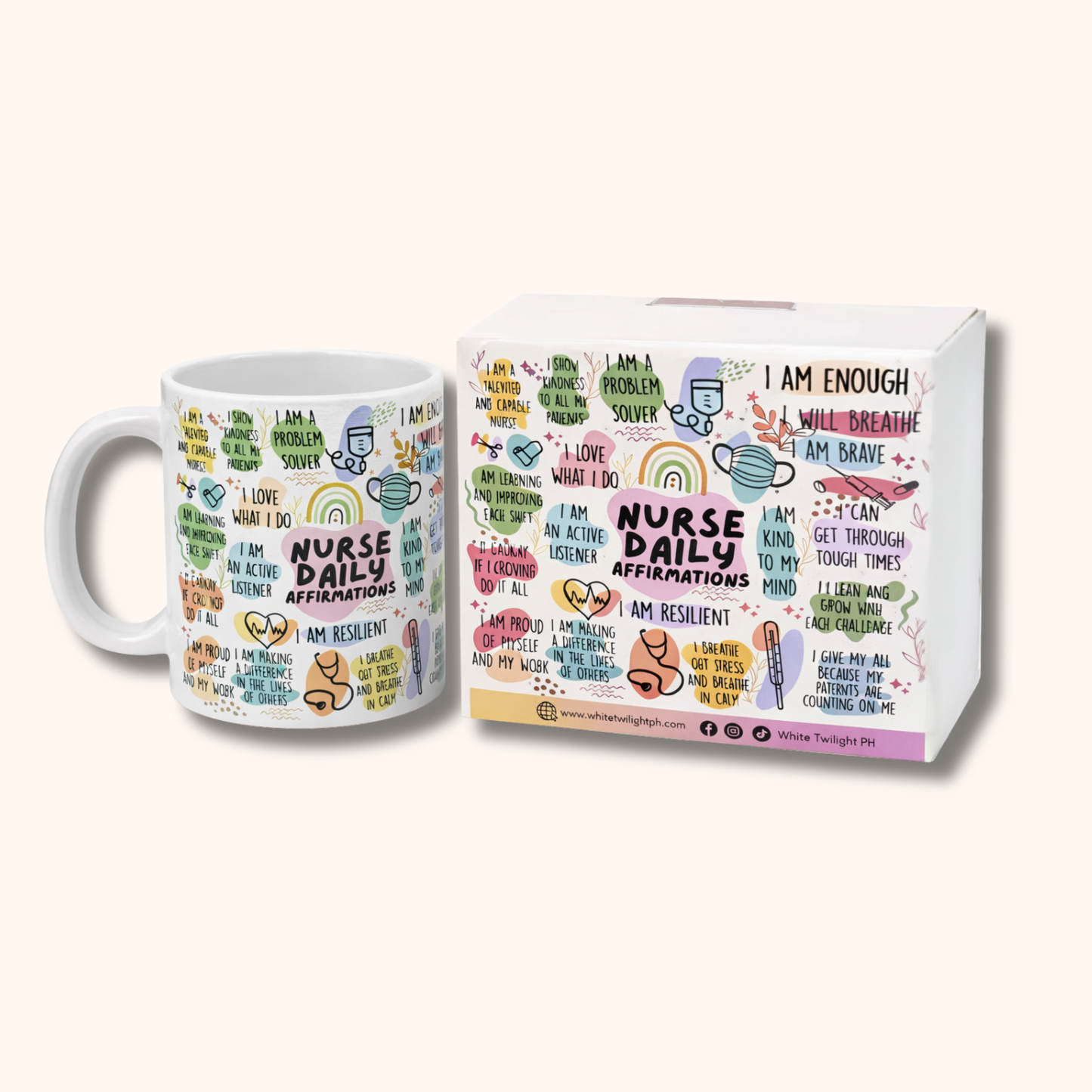 WTP Nurse Daily Affirmations Mug, 11 oz | Inspirational Ceramic Coffee Cup for Nurses, Positive Quotes & Self-Care Gift for Healthcare Heroes