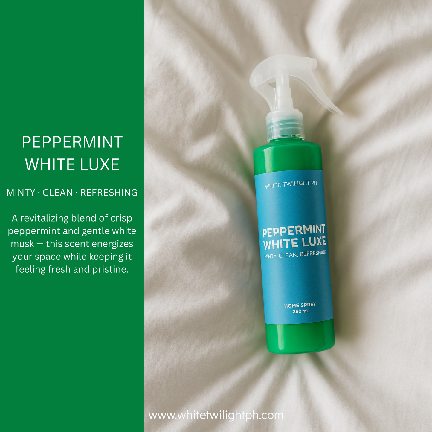 WTP Home Spray Collection – 250 ML Aromatic Room & Linen Mist – Fresh Bamboo Dew, Whispering Tea Mist, Lavender Dream Mist, Fruité Luxe Mist, Peppermint White Luxe – Long-Lasting Home Fragrance