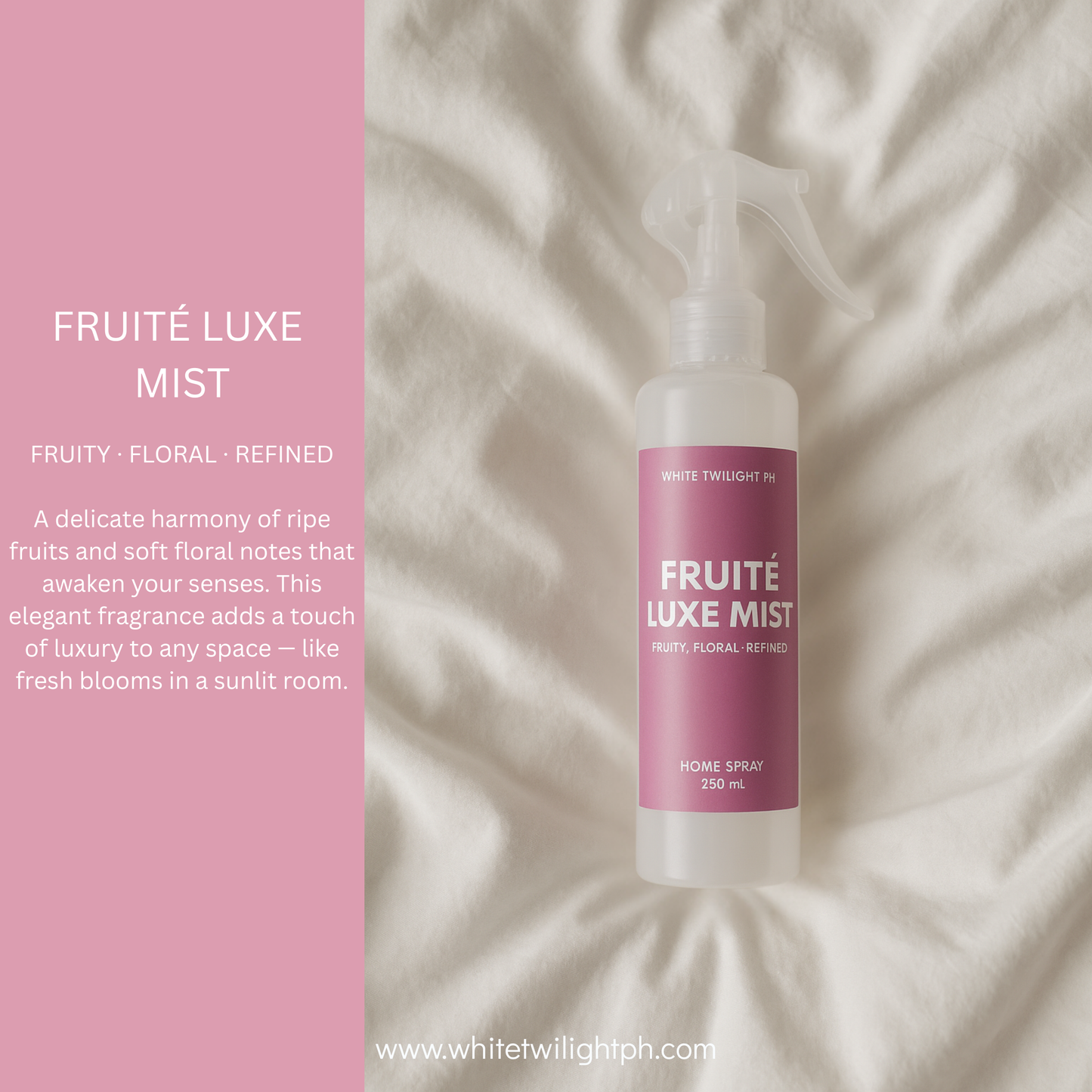 WTP Home Spray Collection – 250 ML Aromatic Room & Linen Mist – Fresh Bamboo Dew, Whispering Tea Mist, Lavender Dream Mist, Fruité Luxe Mist, Peppermint White Luxe – Long-Lasting Home Fragrance