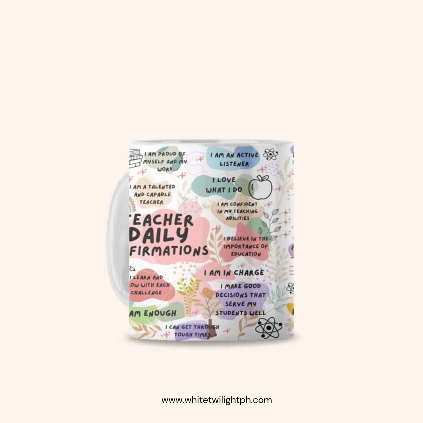 WTP Teacher Daily Affirmations Mug, 11 oz | Inspirational Ceramic Coffee Cup for Educators, Positive Quotes & Self-Care Gift for Teachers, 11 oz