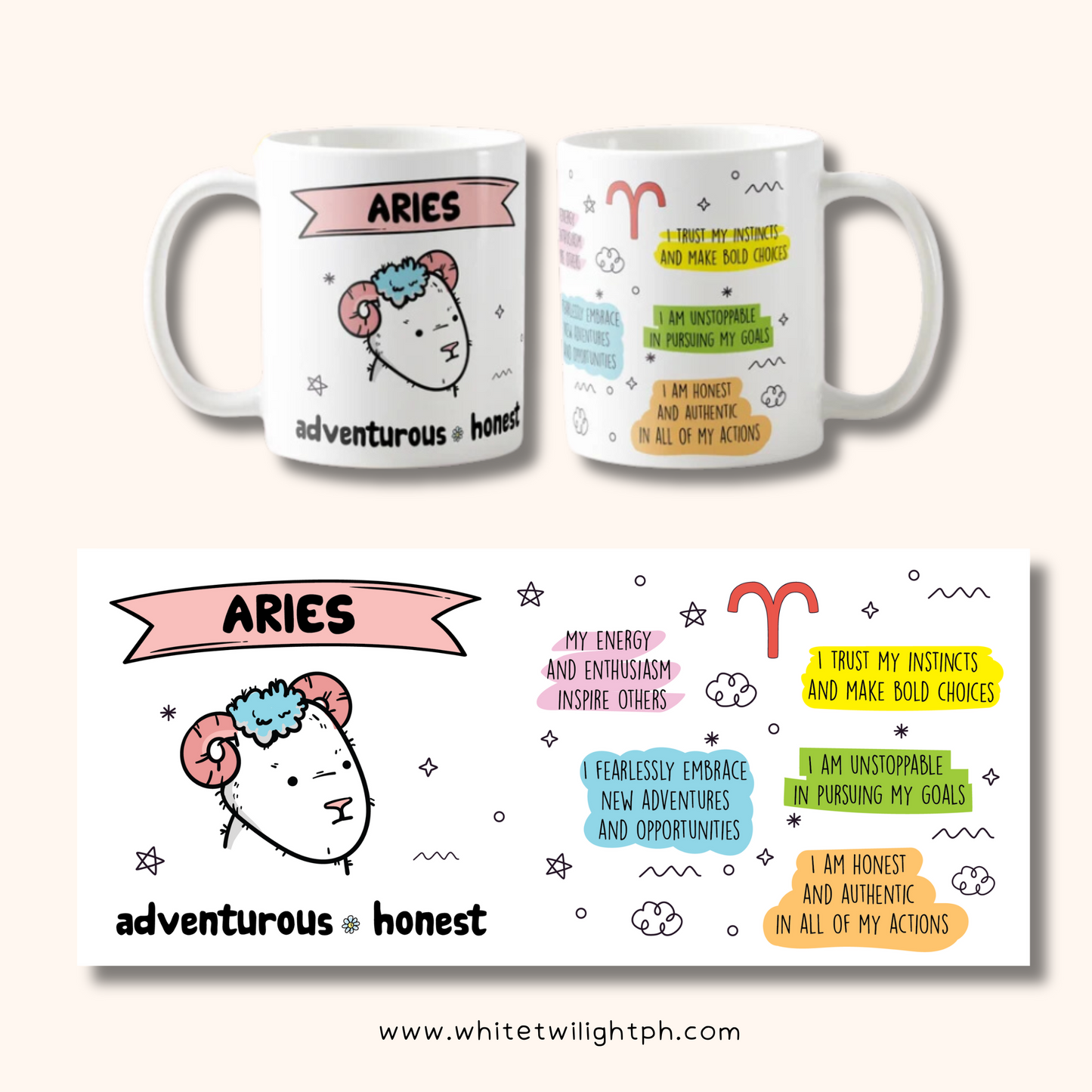 WTP Zodiac Signs Affirmation Mug, 11oz – Cute and Inspiring Ceramic Mug for Daily Positivity