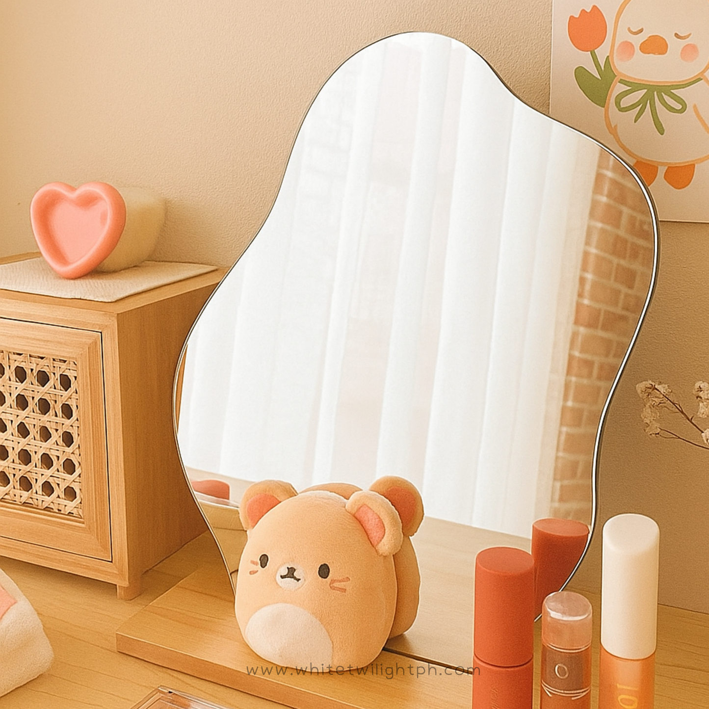 WTP Acrylic Makeup Mirror for Desk with Stand – Aesthetic Vanity Mirror Frameless Tabletop for Bedroom, Living Room & Minimal Spaces Room Decor