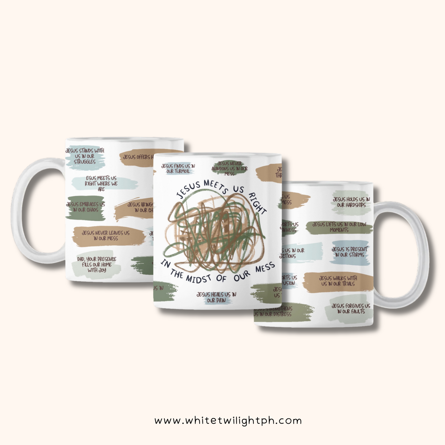 WTP Jesus meets us right in the midst of our mess Affirmation Mug, 11 oz | Aesthetic, Self Care, Motivational, Positivity Gift Mug