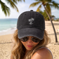 White Twilight PH Washed Palm Tree Embroidered Baseball Cap – Unisex Vintage Style Adjustable Hat for Outdoor, Travel, Beach & Daily Wear