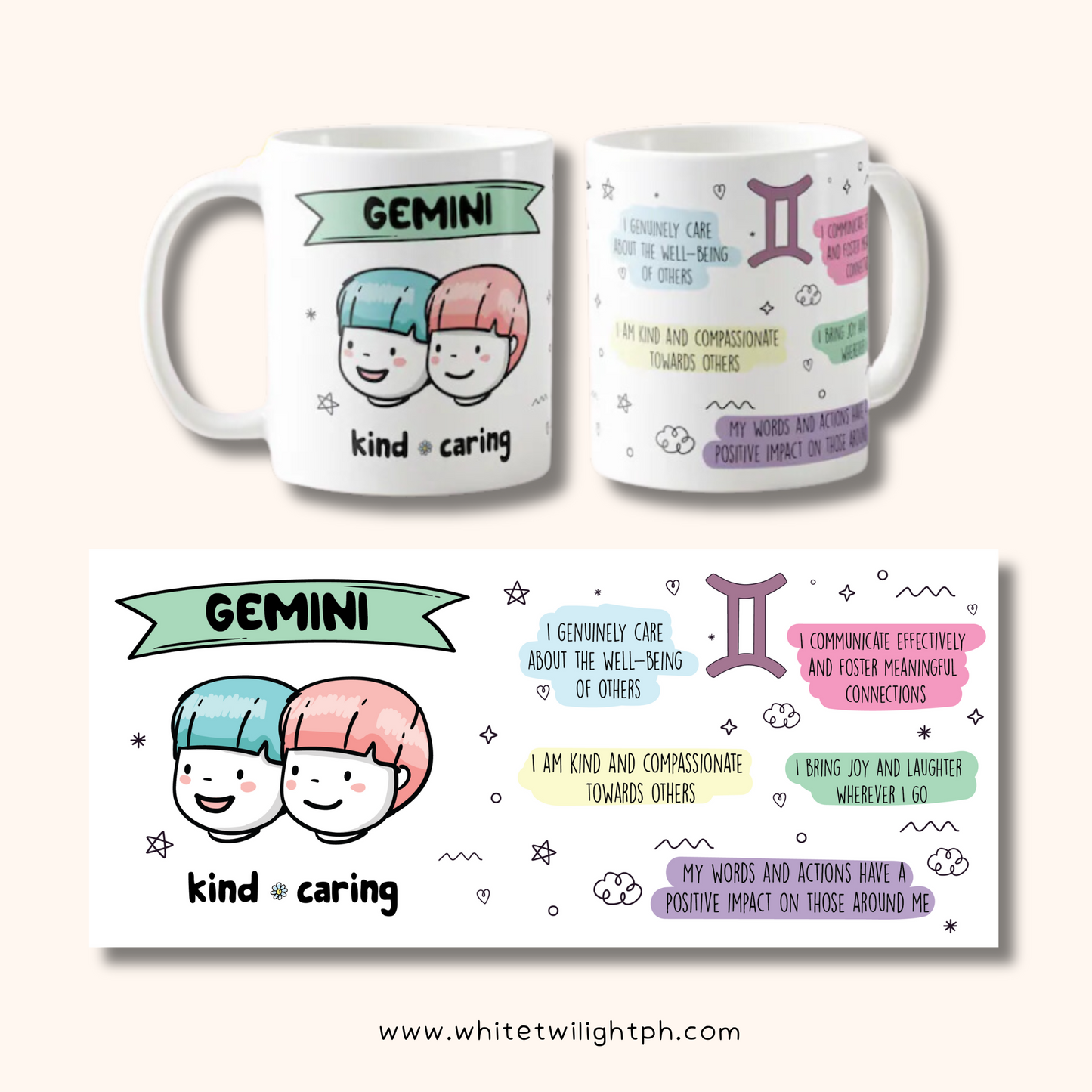 WTP Zodiac Signs Affirmation Mug, 11oz – Cute and Inspiring Ceramic Mug for Daily Positivity