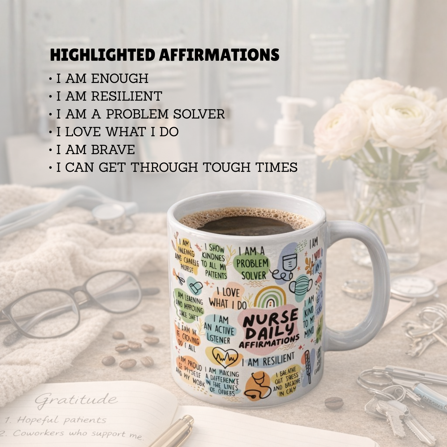 WTP Nurse Daily Affirmations Mug, 11 oz | Inspirational Ceramic Coffee Cup for Nurses, Positive Quotes & Self-Care Gift for Healthcare Heroes