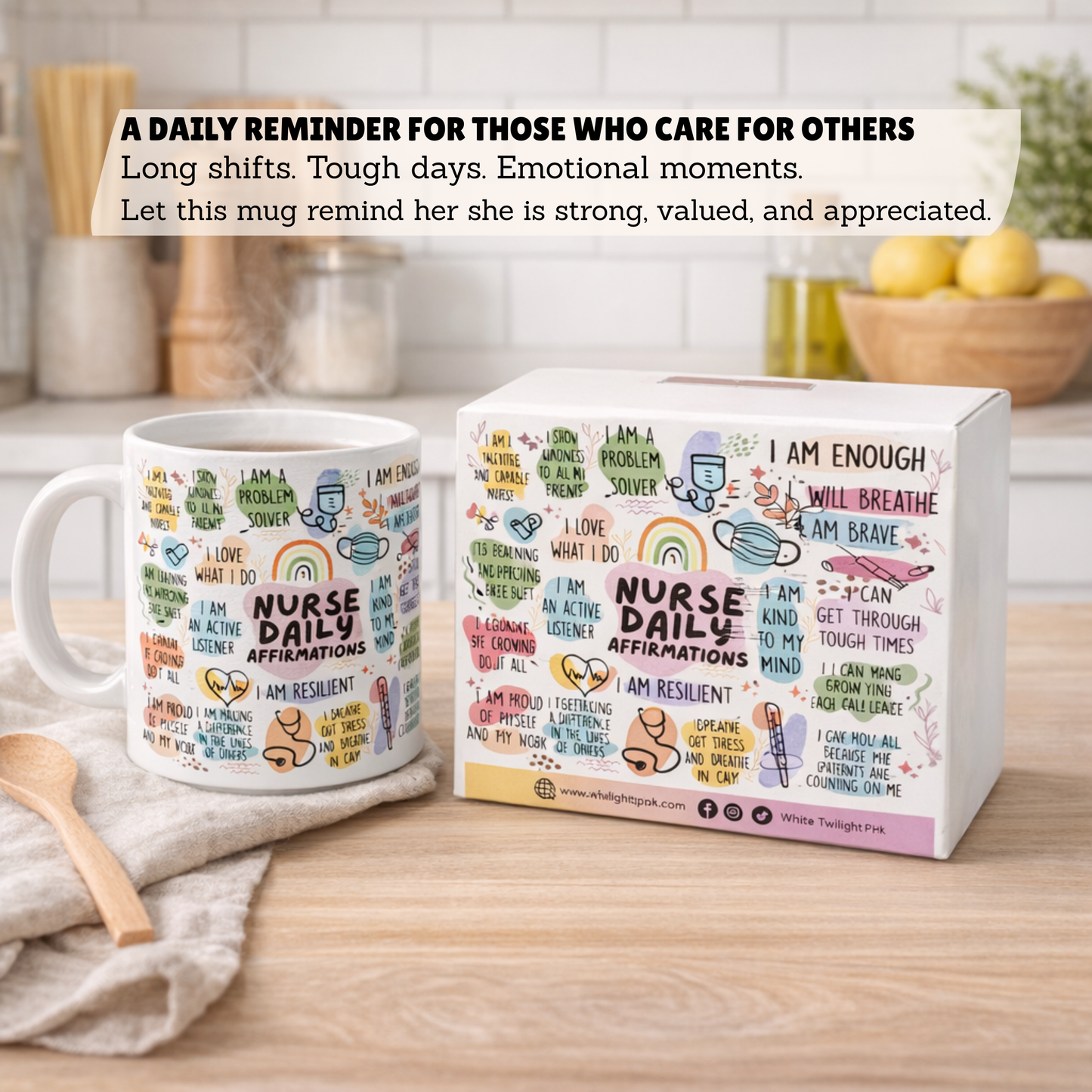 WTP Nurse Daily Affirmations Mug, 11 oz | Inspirational Ceramic Coffee Cup for Nurses, Positive Quotes & Self-Care Gift for Healthcare Heroes