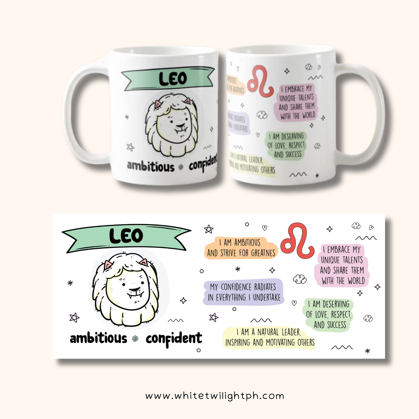 WTP Zodiac Signs Affirmation Mug, 11oz – Cute and Inspiring Ceramic Mug for Daily Positivity