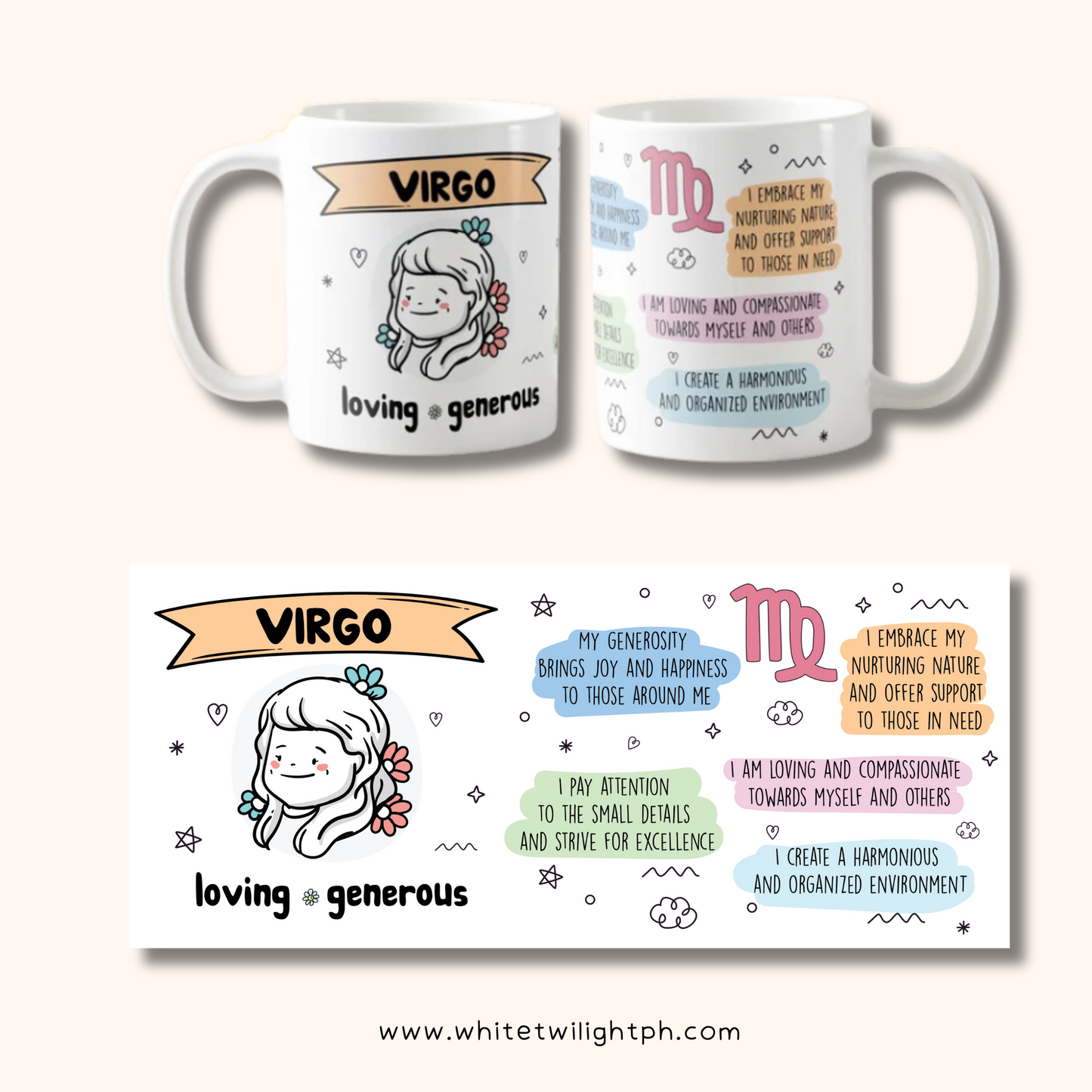 WTP Zodiac Signs Affirmation Mug, 11oz – Cute and Inspiring Ceramic Mug for Daily Positivity