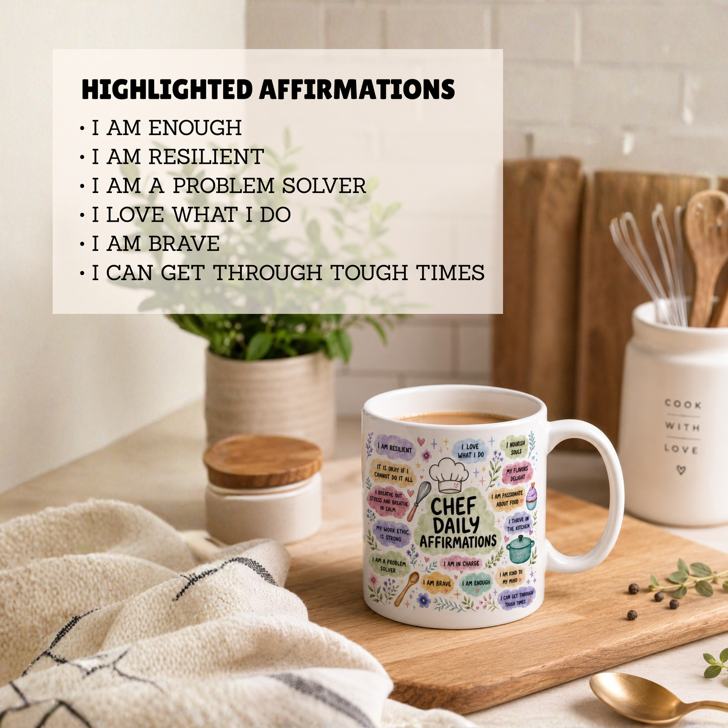 WTP Chef Daily Affirmations Mug – 11 oz Ceramic Coffee Mug for Chefs | Inspirational Gift for Kitchen Lovers | Positive Daily Affirmation Cup | Microwave & Dishwasher Safe