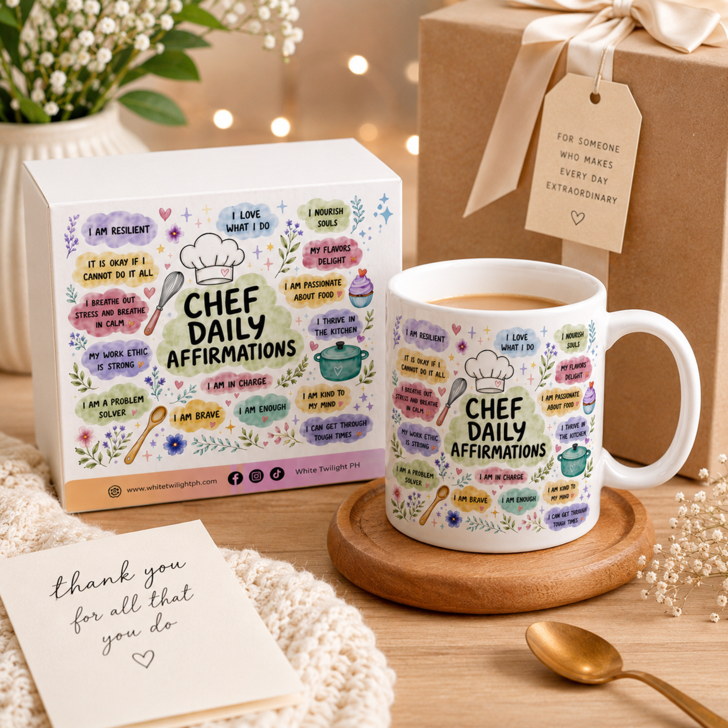 WTP Chef Daily Affirmations Mug – 11 oz Ceramic Coffee Mug for Chefs | Inspirational Gift for Kitchen Lovers | Positive Daily Affirmation Cup | Microwave & Dishwasher Safe