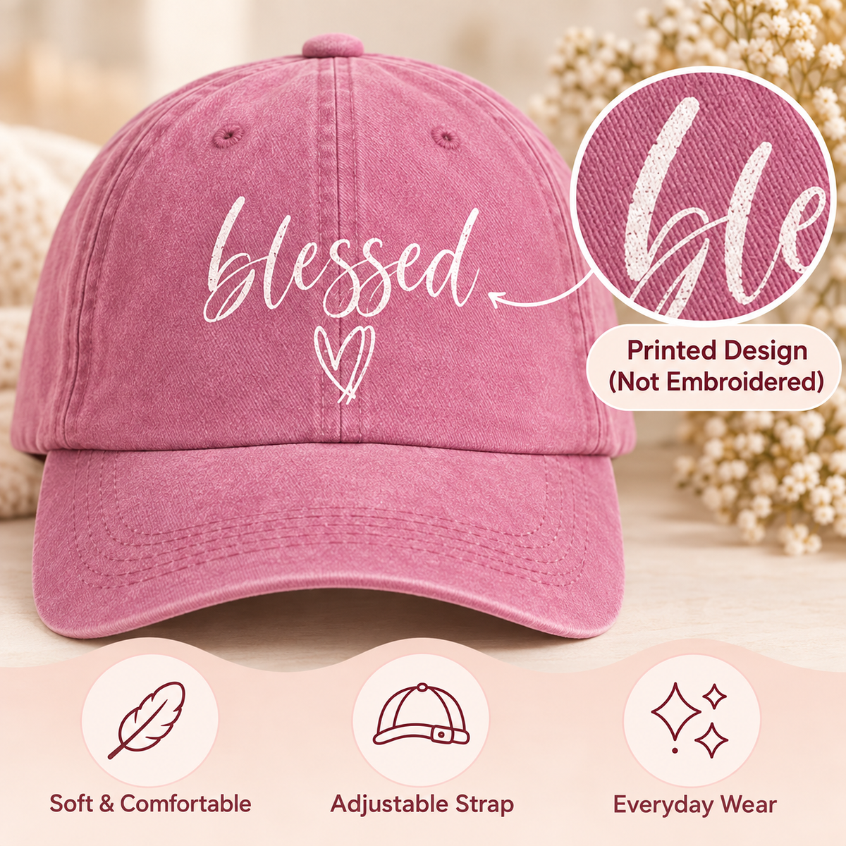 White Twilight PH Blessed Cap and Mug Gift Set for Women – Pink Adjustable Printed Baseball Cap with 11 oz Affirmation Ceramic Mug – Inspirational Christian Gift for Birthday, Christmas, Friends & Loved Ones