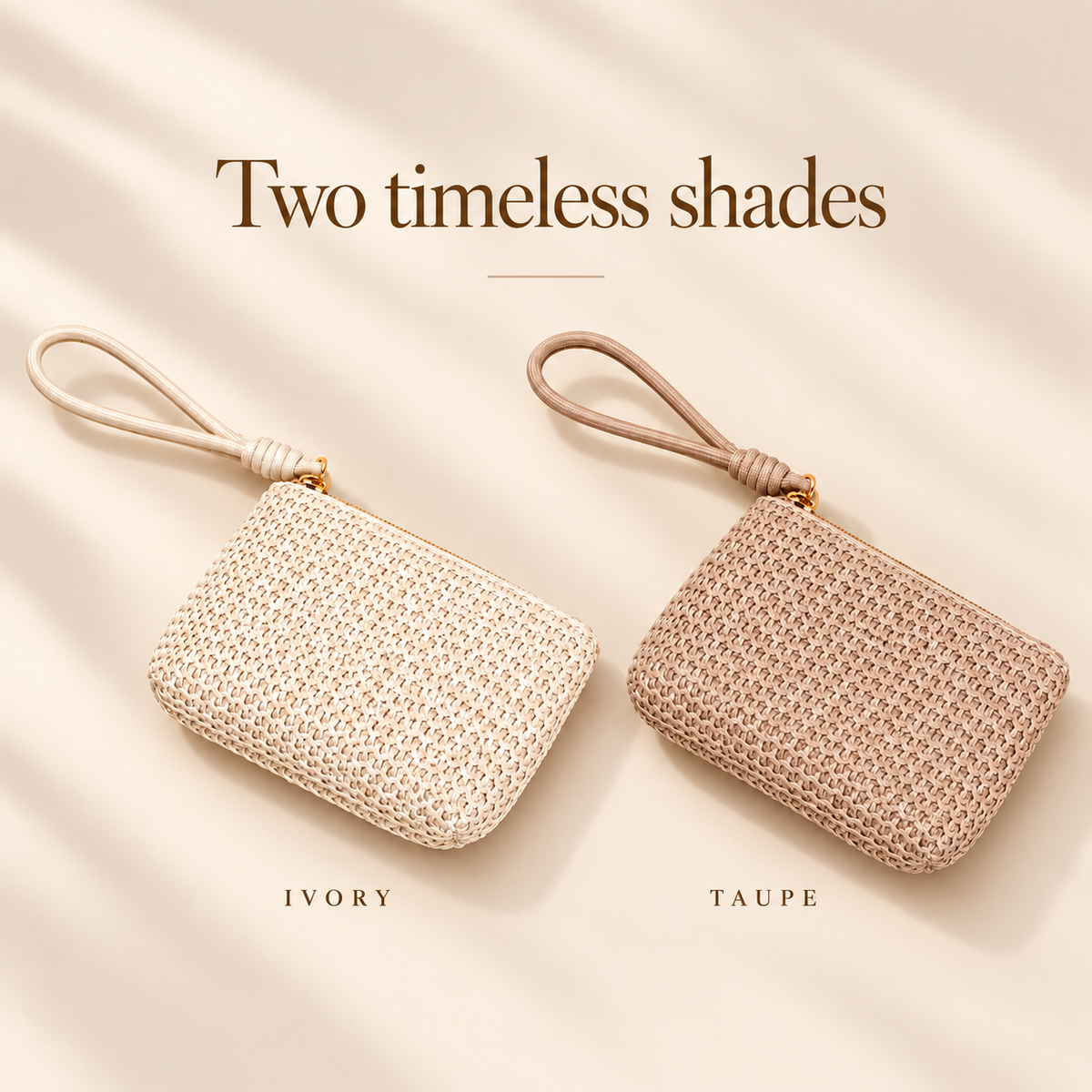 White Twilight PH Everyday Braided Wristlet Coin Purse, Zipper Pouch with Wrist Strap and Polyester Lining, Small Key and Card Holder, 13 x 9 x 3 cm, Ivory or Taupe