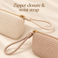 White Twilight PH Everyday Braided Wristlet Coin Purse, Zipper Pouch with Wrist Strap and Polyester Lining, Small Key and Card Holder, 13 x 9 x 3 cm, Ivory or Taupe