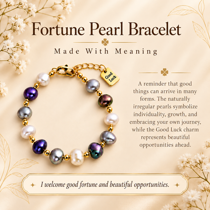 White Twilight PH Good Luck Collection | Irregular Pearl Bracelet with Gold-Tone Accents & Good Luck Charm
