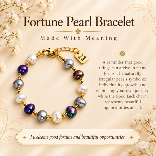 White Twilight PH Good Luck Collection | Irregular Pearl Bracelet with Gold-Tone Accents & Good Luck Charm