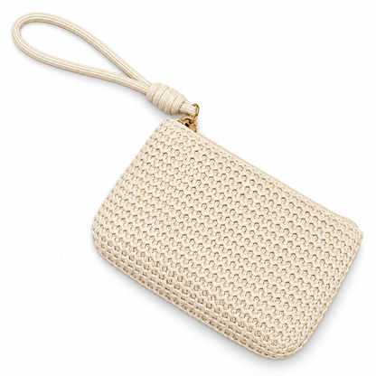White Twilight PH Everyday Braided Wristlet Coin Purse, Zipper Pouch with Wrist Strap and Polyester Lining, Small Key and Card Holder, 13 x 9 x 3 cm, Ivory or Taupe