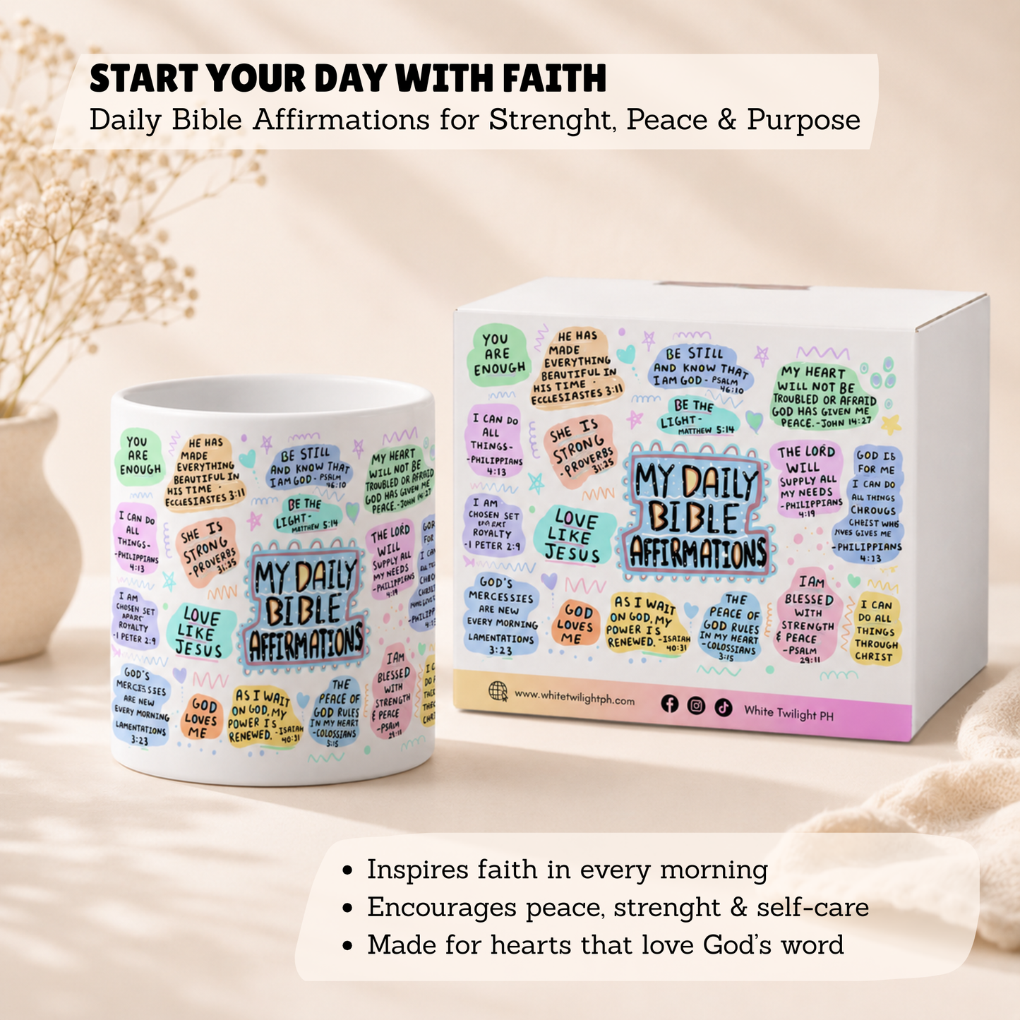 WTP My Daily Bible Affirmation Mug, 11 oz | Aesthetic, Self Care, Motivational, Positivity Gift Mug