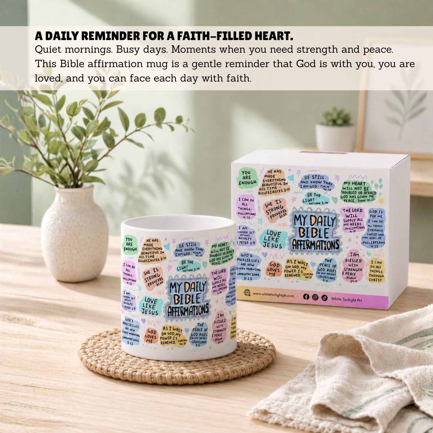 WTP My Daily Bible Affirmation Mug, 11 oz | Aesthetic, Self Care, Motivational, Positivity Gift Mug
