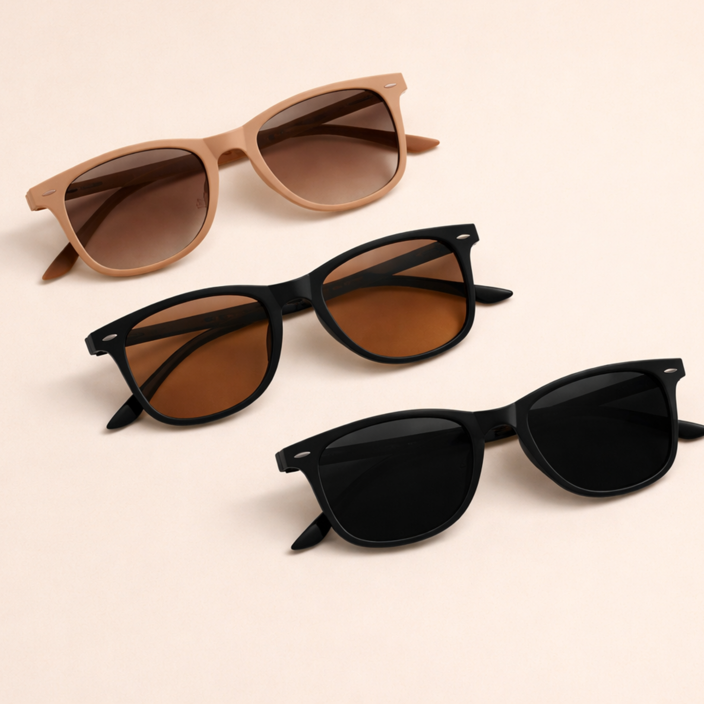 White Twilight PH Shine Bright Sunnies – Classic Fashion Sunglasses for Women | Lightweight Plastic Frame Shades for Casual Wear, Beach, Travel & Summer Outfit | Stylish Vacation Sunglasses (Beige, Black Brown Lens, Black Dark Lens)