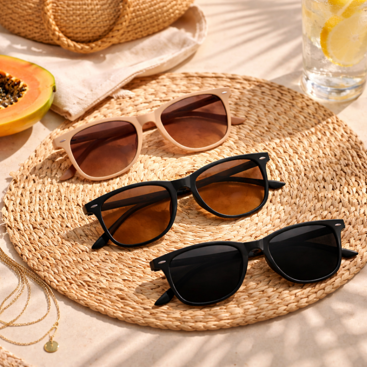 White Twilight PH Shine Bright Sunnies – Classic Fashion Sunglasses for Women | Lightweight Plastic Frame Shades for Casual Wear, Beach, Travel & Summer Outfit | Stylish Vacation Sunglasses (Beige, Black Brown Lens, Black Dark Lens)