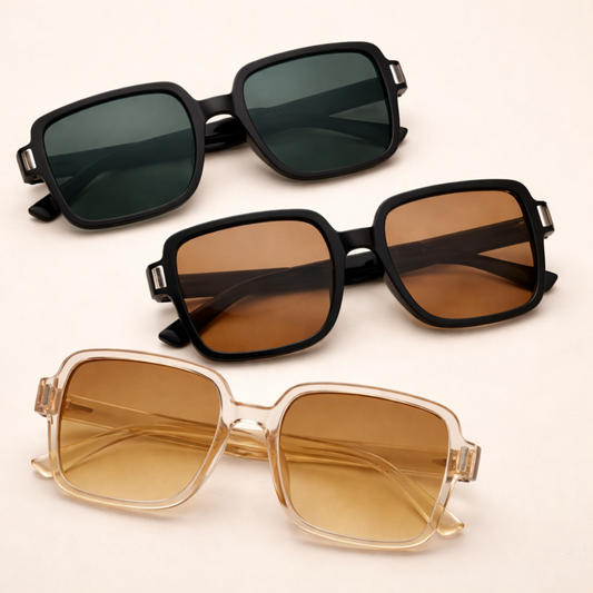 White Twilight PH Soft Aura Shades – Square Fashion Sunglasses | Trendy Aesthetic Sunglasses | Lightweight Plastic Frame | Available in Black, Warm Brown, and Champagne Shades