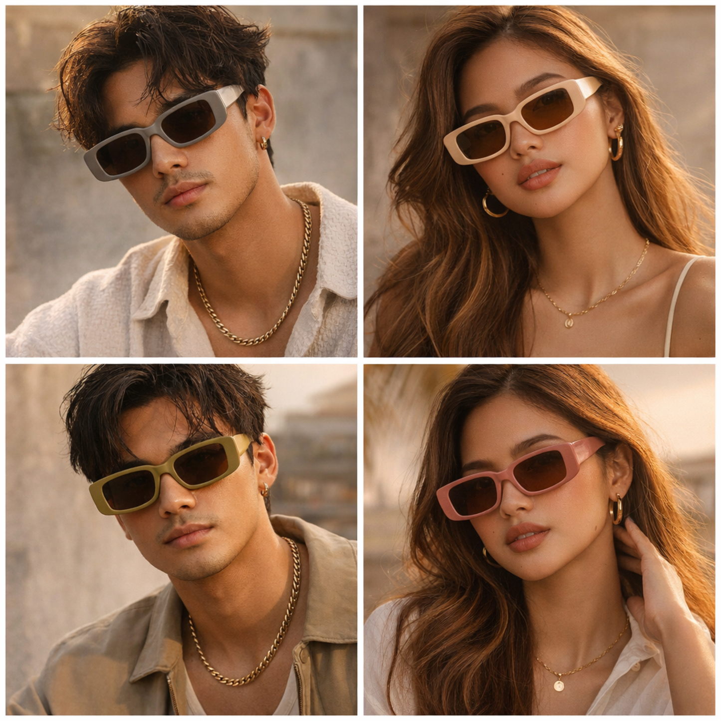 White Twilight PH Sunshine Energy Sunnies – Retro Rectangle Fashion Sunglasses for Women & Men | Trendy Thick Frame Vintage Shades | Stylish Everyday Sunglasses for Travel, Beach & Casual Outfits (Sold Individually)