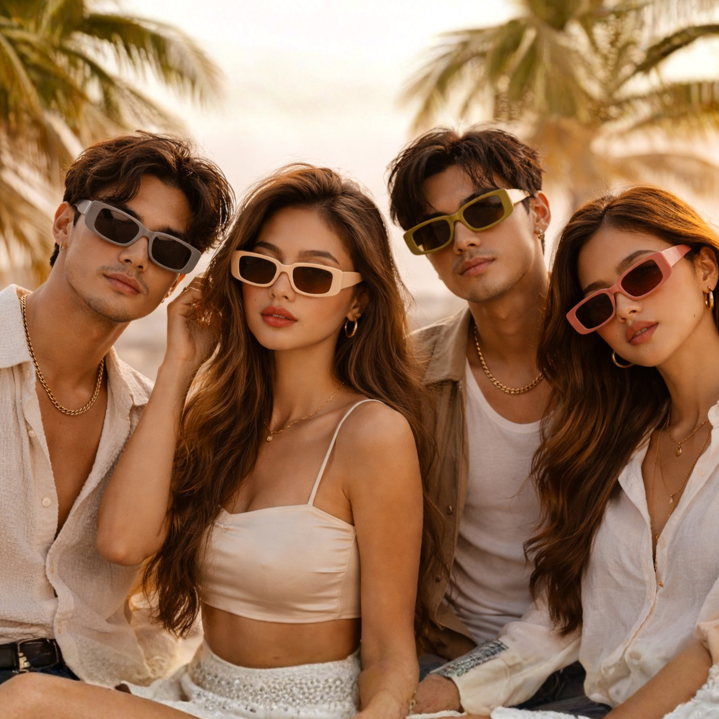 White Twilight PH Sunshine Energy Sunnies – Retro Rectangle Fashion Sunglasses for Women & Men | Trendy Thick Frame Vintage Shades | Stylish Everyday Sunglasses for Travel, Beach & Casual Outfits (Sold Individually)