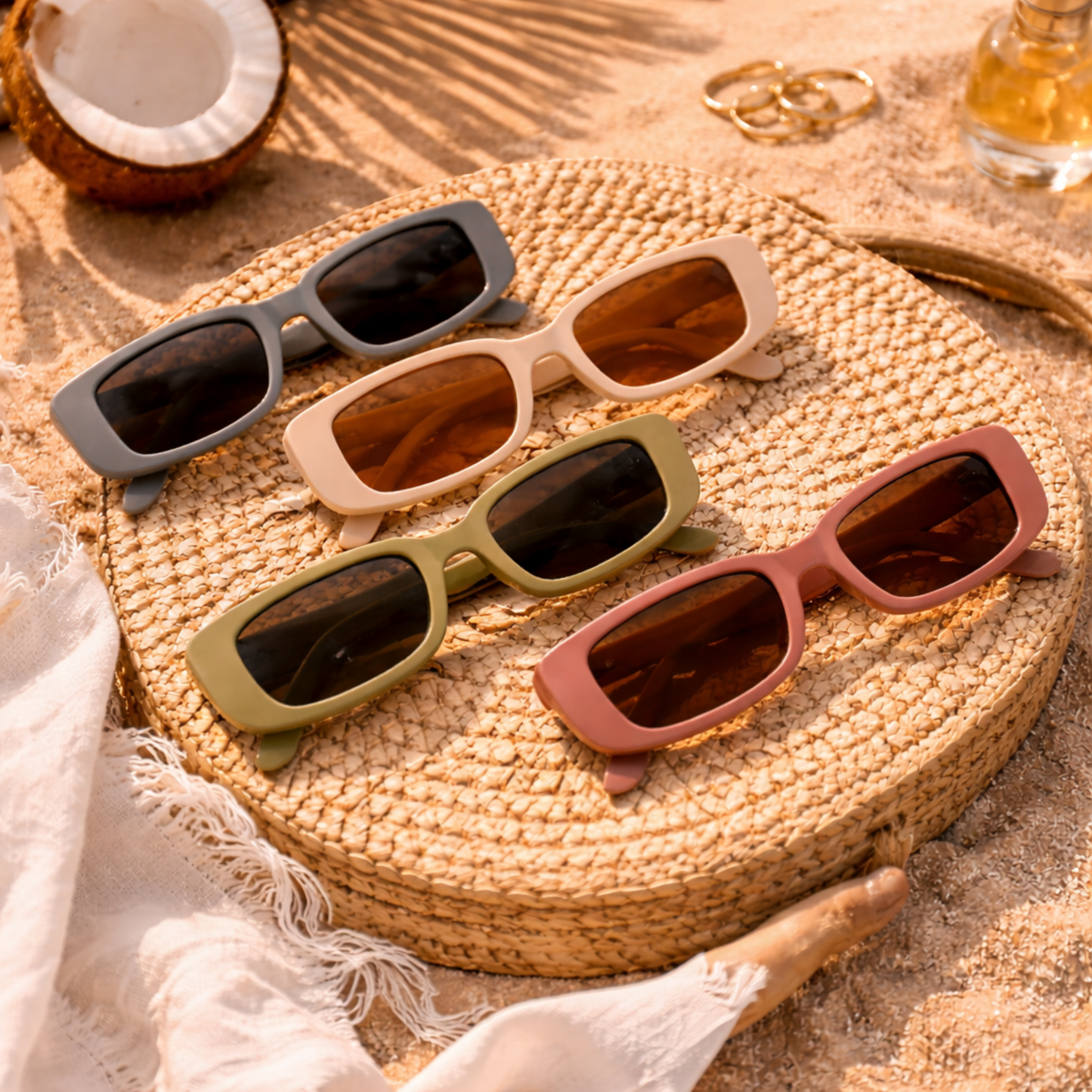 White Twilight PH Sunshine Energy Sunnies – Retro Rectangle Fashion Sunglasses for Women & Men | Trendy Thick Frame Vintage Shades | Stylish Everyday Sunglasses for Travel, Beach & Casual Outfits (Sold Individually)