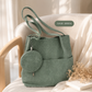 WTP Corduroy Tote Bag with Mini Pouch, Soft Shoulder Bag for Women, Casual Everyday Handbag with Side Pockets, Aesthetic Tote for School, Work, Travel, Shopping, Black Cream Sage Green