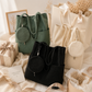 WTP Corduroy Tote Bag with Mini Pouch, Soft Shoulder Bag for Women, Casual Everyday Handbag with Side Pockets, Aesthetic Tote for School, Work, Travel, Shopping, Black Cream Sage Green